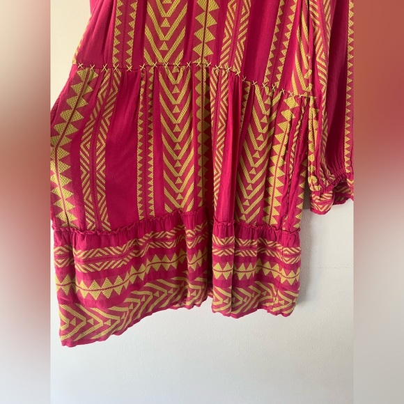 Maeve Dominique Pink &‎ Yellow Embroidered Long Sleeve Tunic Dress Size XS - Picture 9 of 15
